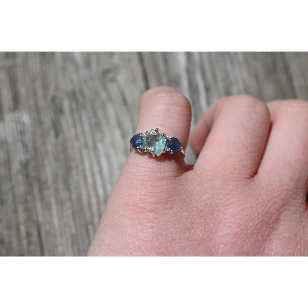 Engagement ring Sapphire and aquamarine ring American made
